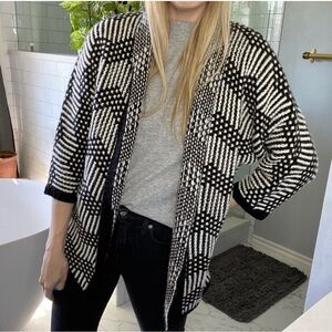 Gap Chevron Knit Open Front Oversized Cardigan Sweater Wool Alpaca Black White